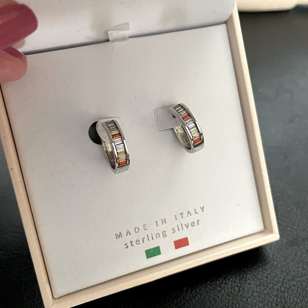 Sterling Silver .925 Multicolor Crystal Band Baguette Ch Maze CZ Gemstone hoops